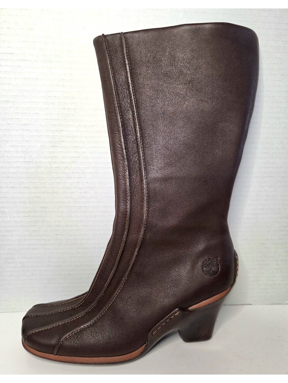 Timberland Uptown Tall Genuine Brown Leather Heeled Boots Side Zip Women’s 9 - Picture 2 of 9